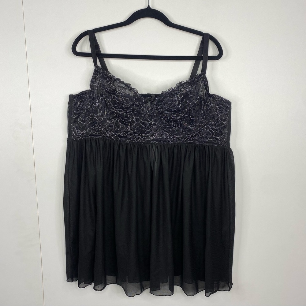 NWOT Torrid 4X Black Silver Lace Babydoll Lingerie Top Underwire